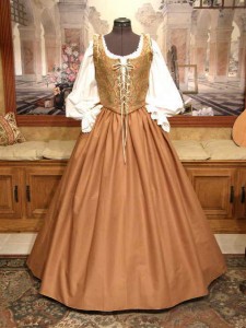 Gold Renaissance Bodice Skirt Medieval Wench Gown Dress