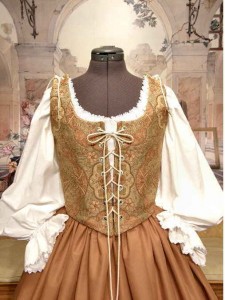 Gold Renaissance Bodice Skirt Medieval Wench Gown Dress