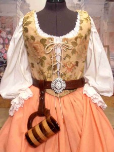 Peach Tan Renaissance Bodice Corset Skirt Wench Costume