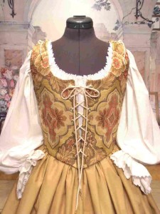 Peach Tan Renaissance Bodice Corset Skirt Wench Costume